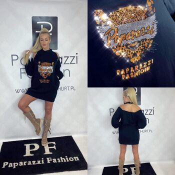 Schulterfreies Hoodie Kleid von Paparazzi in Schwarz Hoodies / Shirts / Tunika Abeli Exclusive Fashion