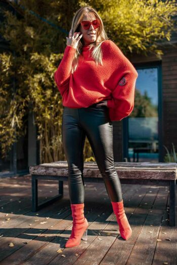 Lockerer asymmetrischer Tunika Pullover von Bastet in Rot Hoodies / Shirts / Tunika Abeli Exclusive Fashion