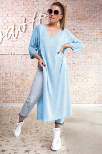 Maxi Pulli-Kleid aus Bändchengarn von Bastet in Hellblau Kleider Abeli Exclusive Fashion