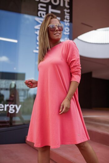 Lockeres Kleid in A-Linienform von Bastet in Coral Kleider Abeli Exclusive Fashion