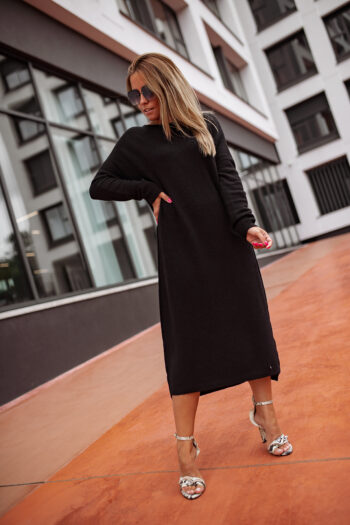 Klassisches Maxi Oversized Pullover-Kleid von Bastet in Schwarz Kleider Abeli Exclusive Fashion