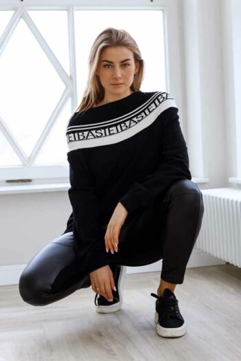 Lockeres Long-Sweatshirt mit Taschen in Schwarz von Bastet Fashion Hoodies / Shirts / Tunika Abeli Exclusive Fashion