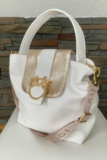 Sportliche schicke Laura Biaggi Handtasche in Weiß Rosé Gold Taschen / Accessoires Abeli Exclusive Fashion