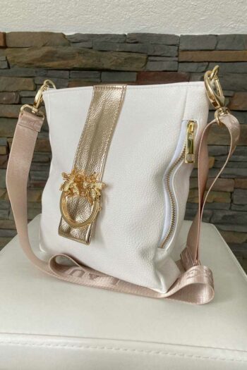 Sportliche schicke Laura Biaggi Handtasche in Weiß Rosé Gold Taschen / Accessoires Abeli Exclusive Fashion