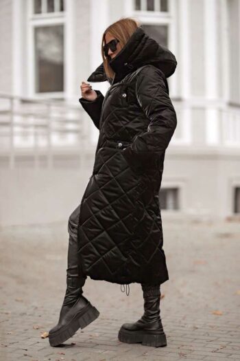 Edler Maxi-Winter-Mantel mit hohem Kragen und Kapuze Jacken / Mäntel / Westen Abeli Exclusive Fashion